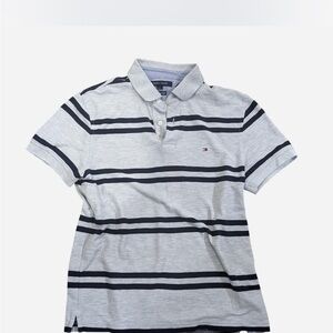Tommy Hilfiger Gray and Blue Polo Shirt Classic Design